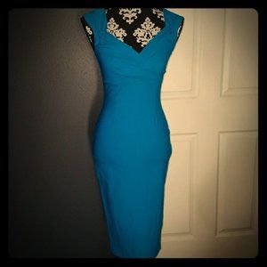 Pinup Couture Erin Wiggle Dress in Ocean Blue - L